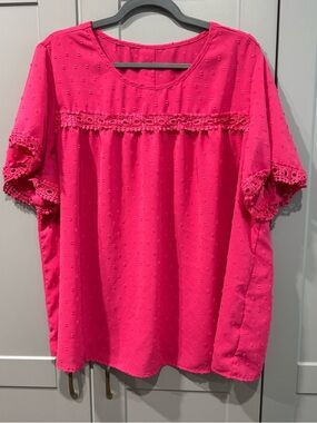 Women's Hot Pink Crochet-Trim Blouse